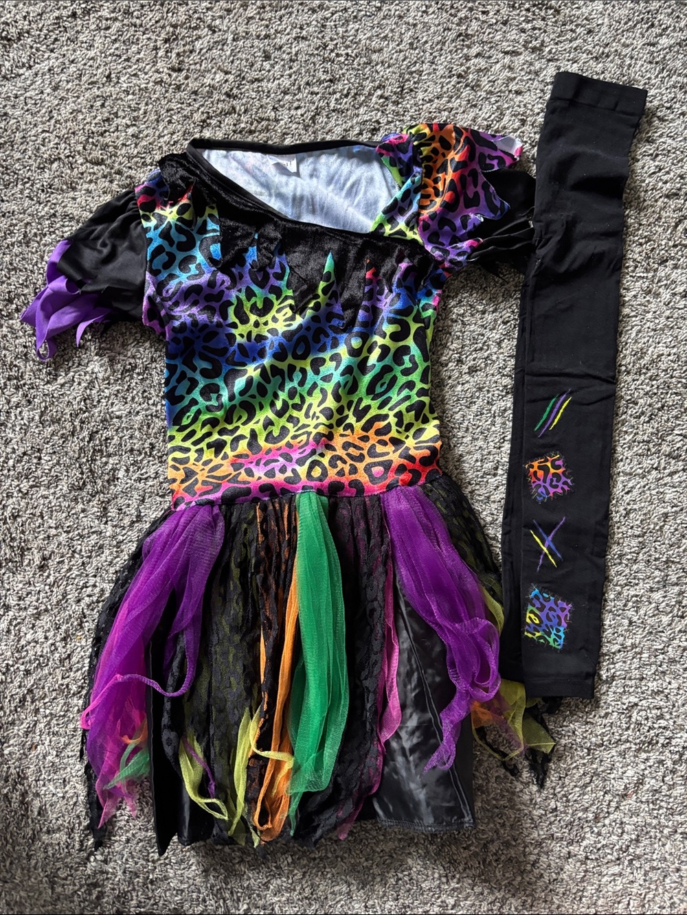 Kids Rainbow Leopard Tutu Costume Dress with open foot leg covers